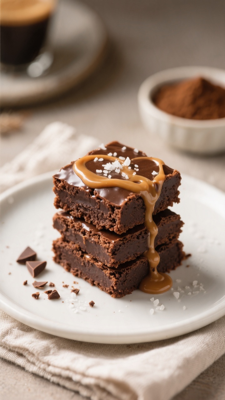 Final dish presentation: Beautifully plated brownie squares with a fudgy center and bakery-style shi