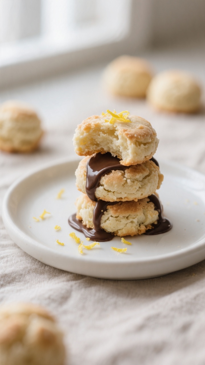 Final dish presentation: Beautifully plated stack of three keto coconut macaroons on a small matte w