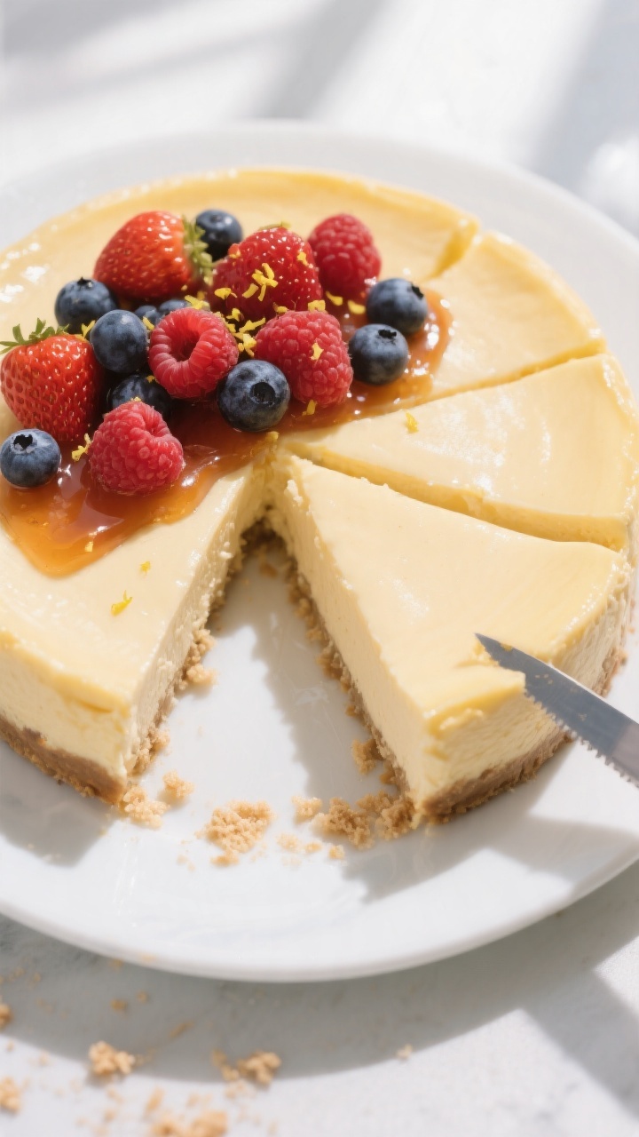 Tasty top view: Overhead shot of the fully chilled air fryer cheesecake with a smooth, silky surface