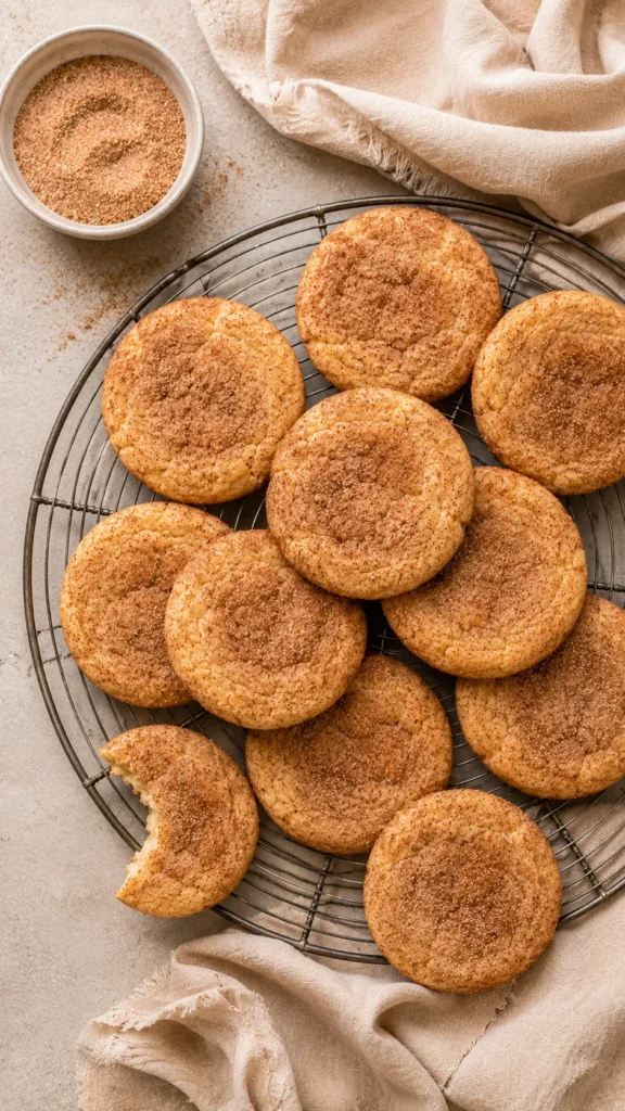 A rustic wire rack filled with keto snickerdoodles