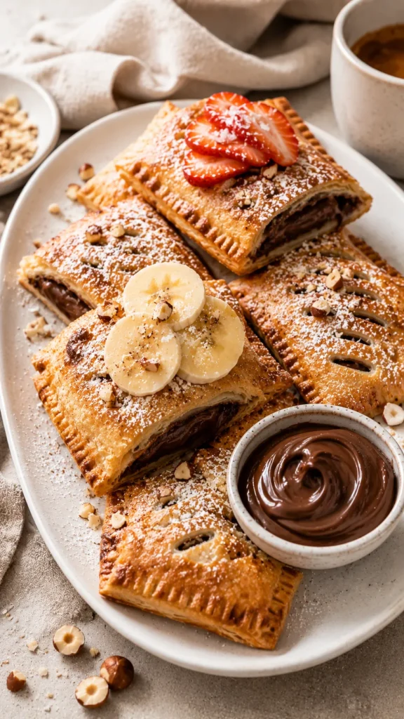 Air Fryer Nutella Pastries arranged on a white ceramic platter