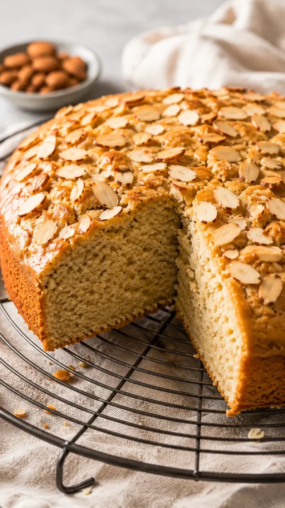 Almond Protein Cake cooling on a wire rack