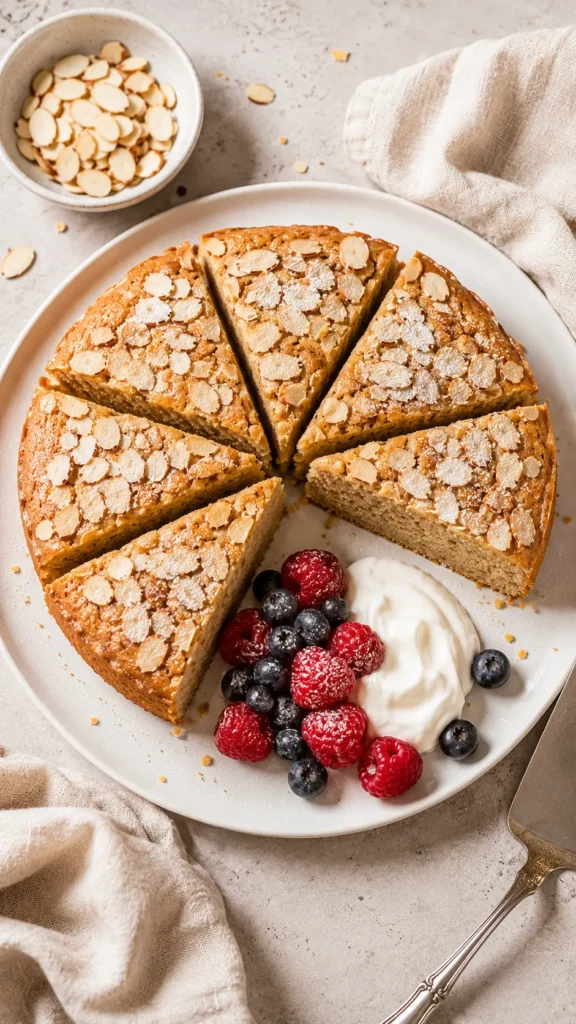 Almond Protein Cake sliced into 8