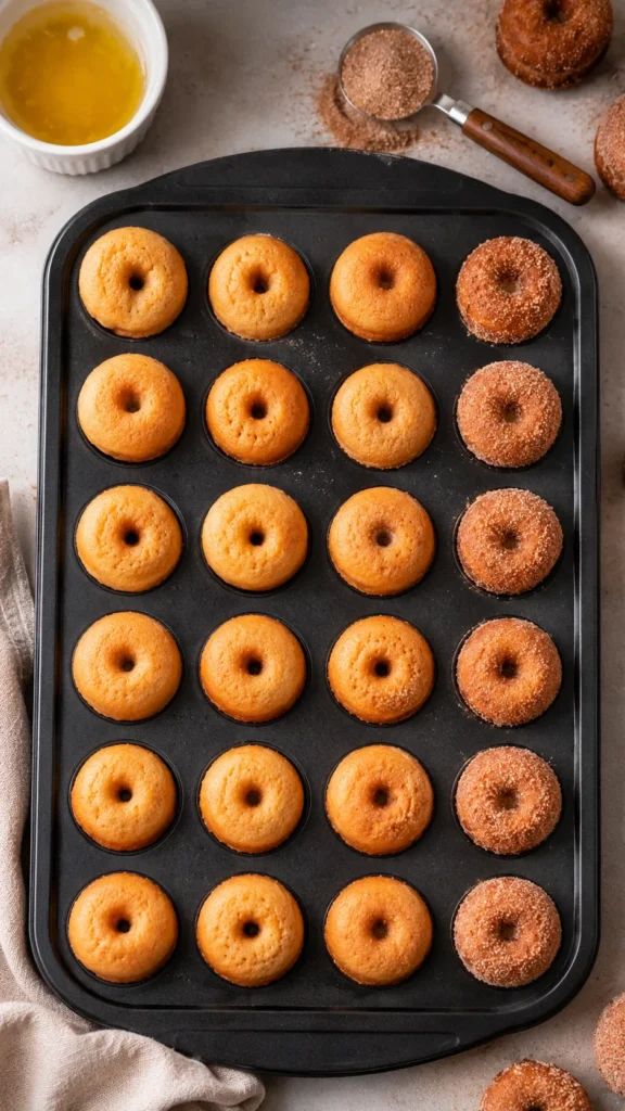 Overhead shot of a mini muffin tin fresh from the air fryer
