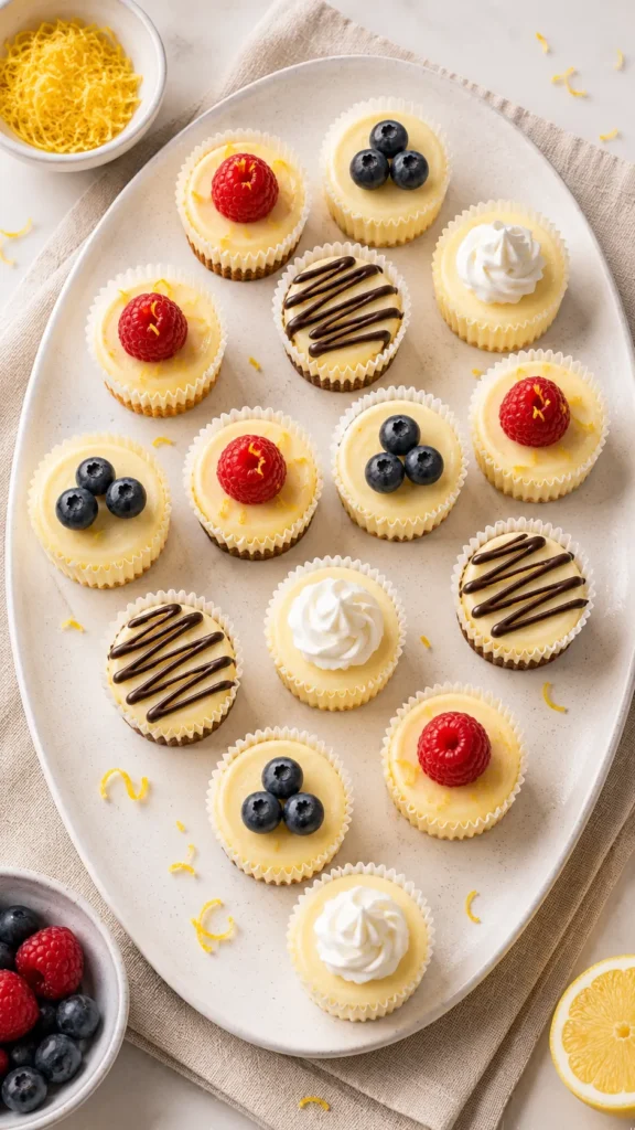 Overhead shot of assorted chilled cheesecake bites