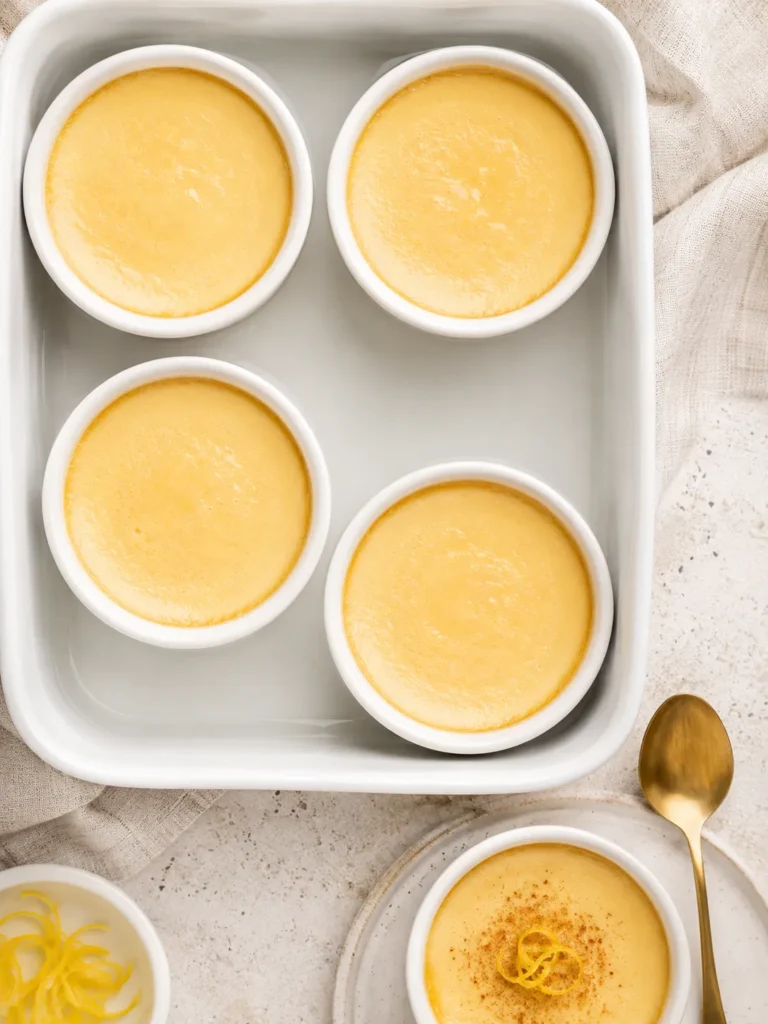 Overhead shot of baked sugar-free custard