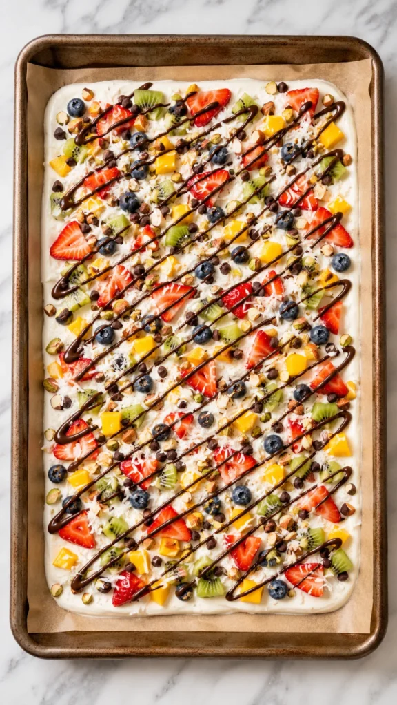 Overhead shot of  frozen yogurt bark base