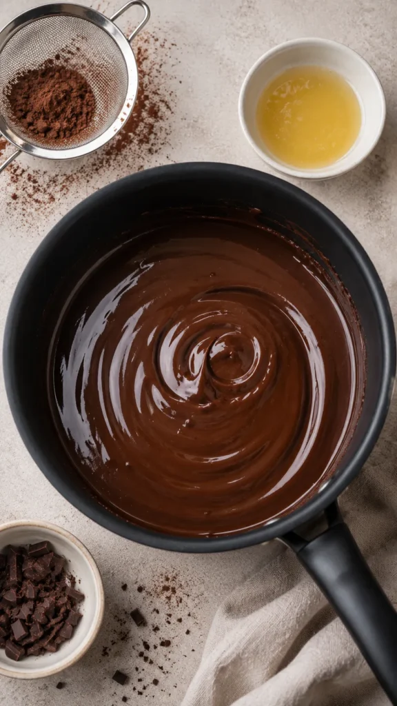 Overhead shot of the hot pudding base