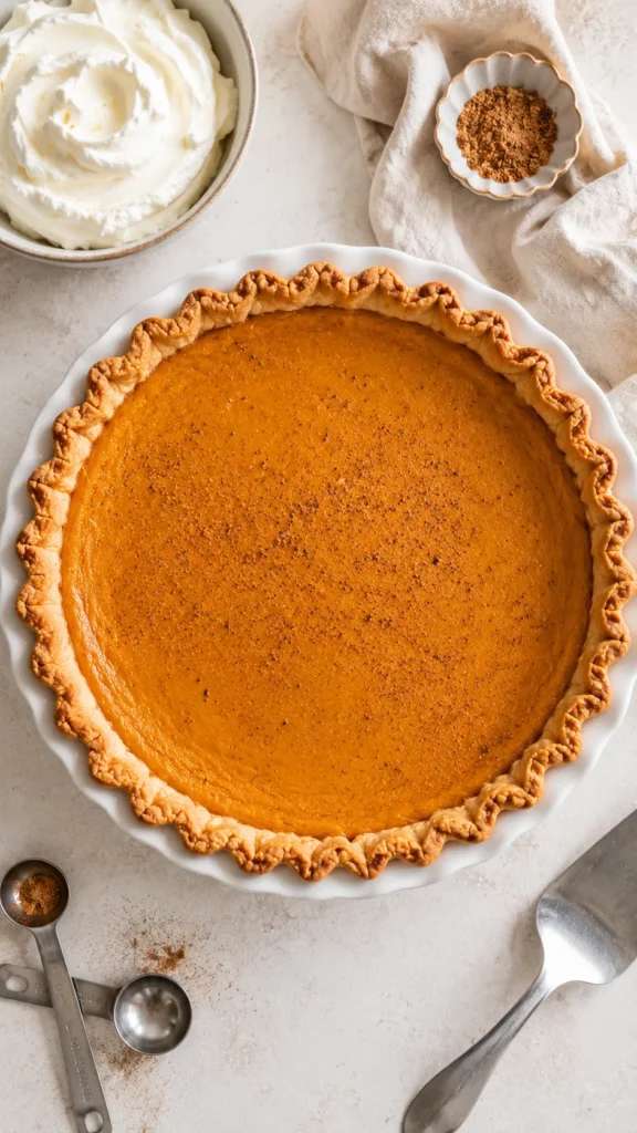 Overhead shot of the whole keto pumpkin pie