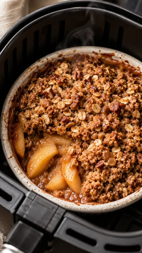 apple crisp  inside the open air fryer basket