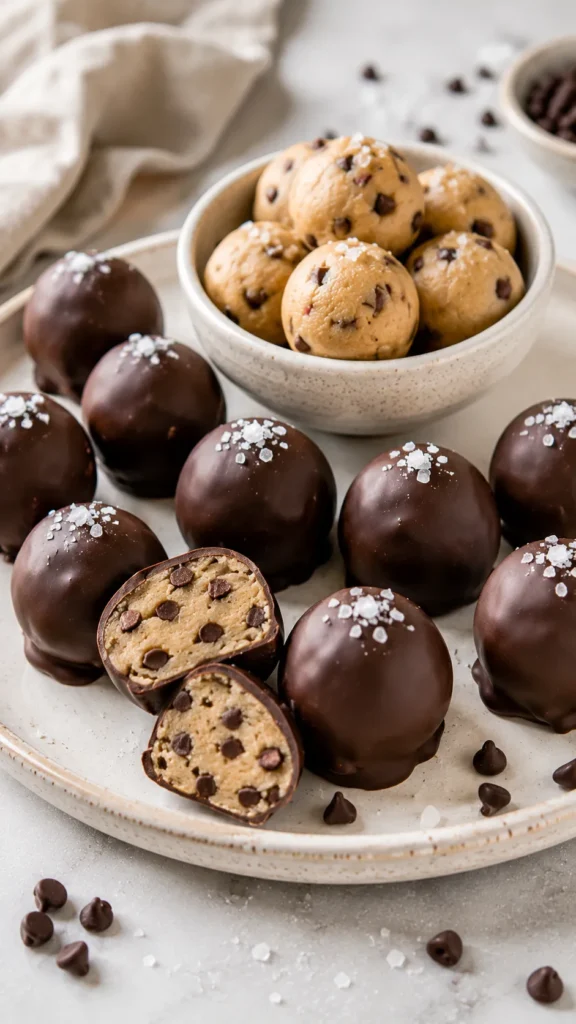 cookie dough bites dipped in dark chocolate