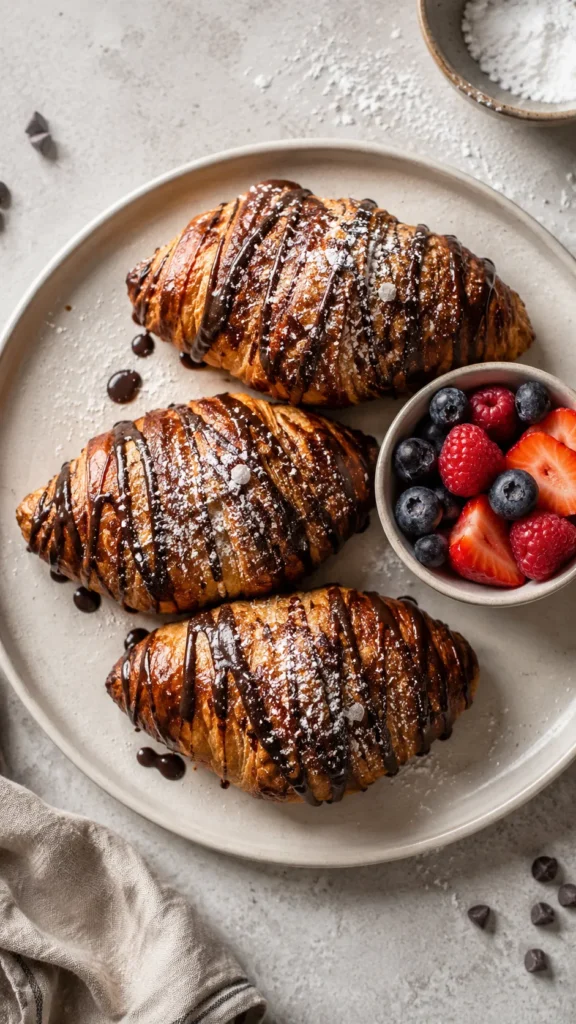 freshly air-fried chocolate croissants on the plate