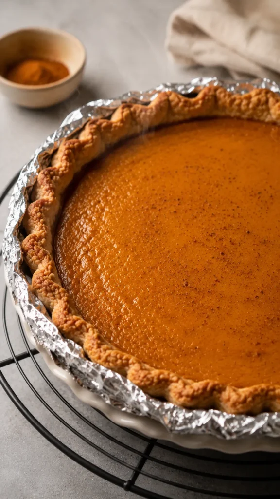 keto pumpkin pie cooling on a rack