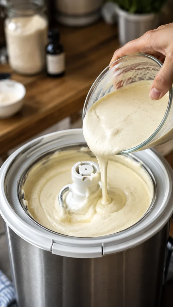making the ice cream using the churner