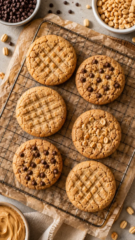 peanut butter cookies on a cooling rack