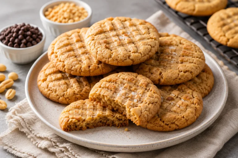 plate of stacked peanut butter cookies