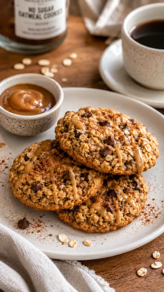plate of three no-sugar oatmeal cookies