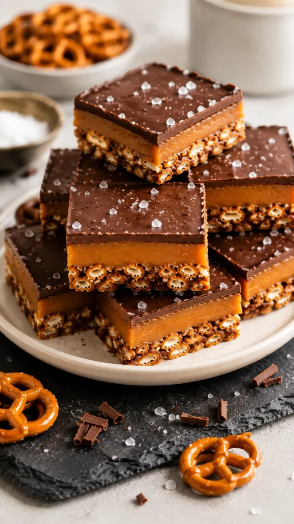 plated Caramel Pretzel Bars