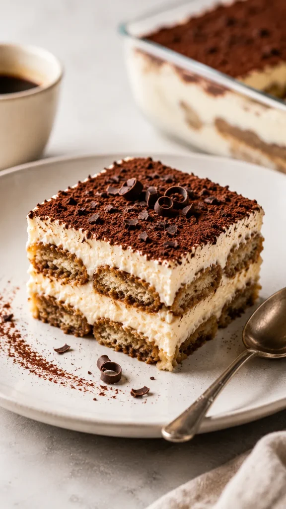 plated slice of protein tiramisu