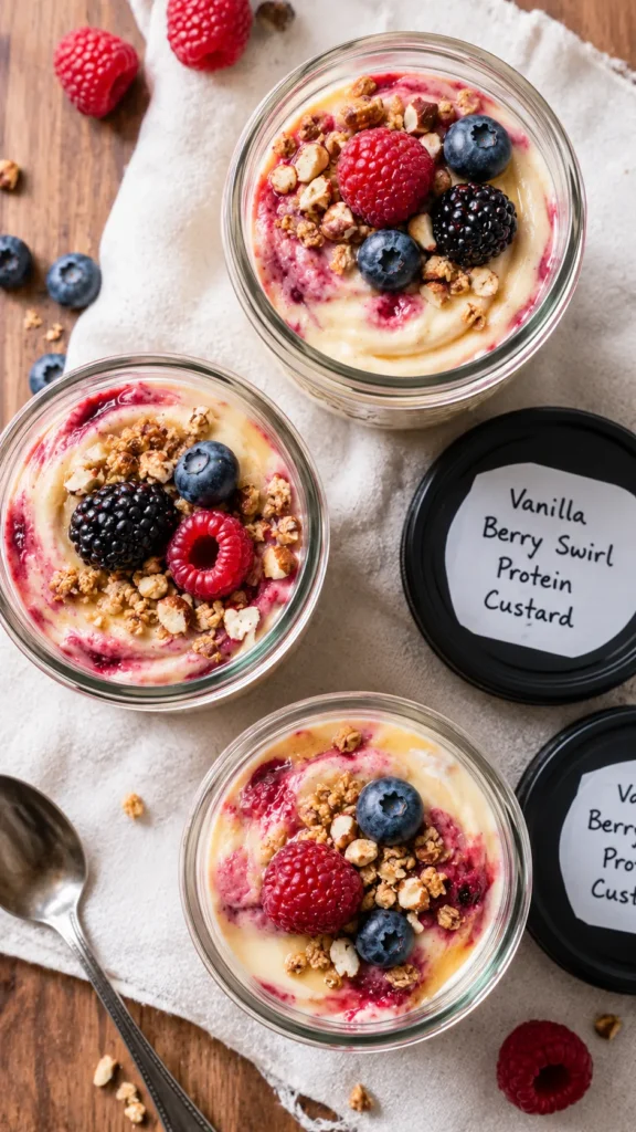 protein custard in a clear glass jar
