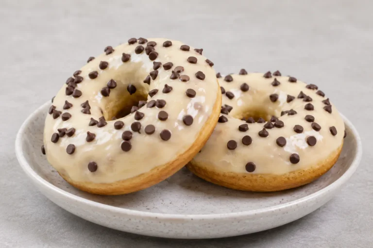 protein donuts with vanilla dip and choco chip toppings