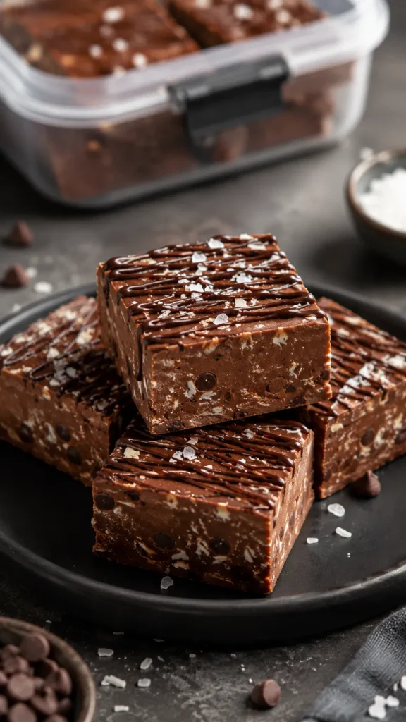 protein fudge squares stacked