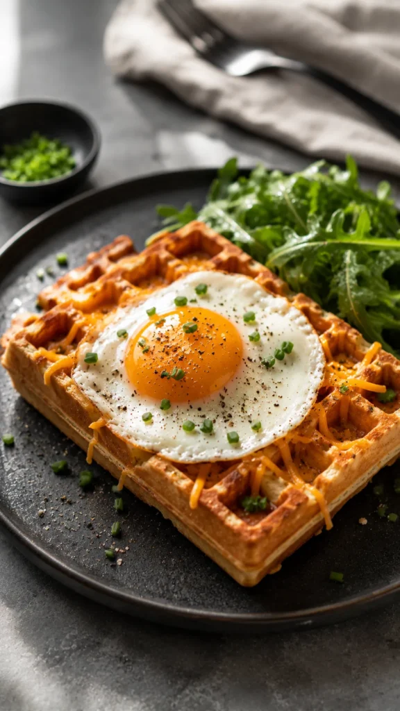 protein waffle topped with egg