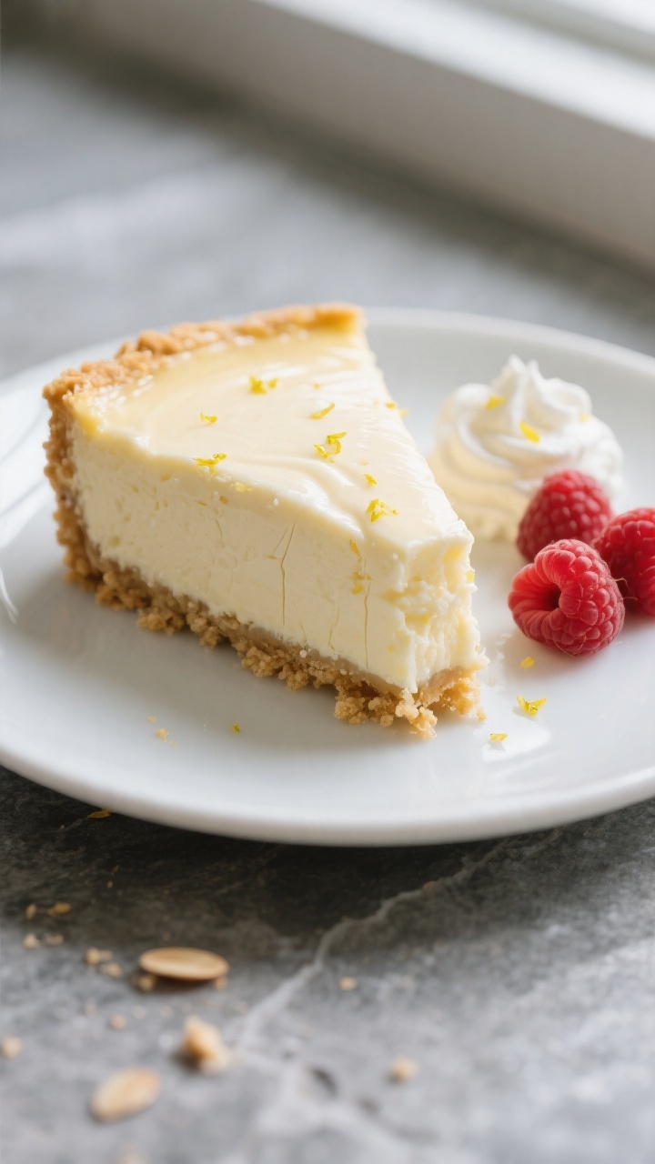 Close-up detail: A creamy slice of keto cheesecake just cut, showing the silky, slightly wobbly cent