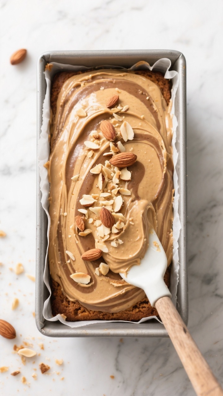 Tasty top view, overhead: Scoopable version set in a loaf pan, top smoothed and artfully swooped wit