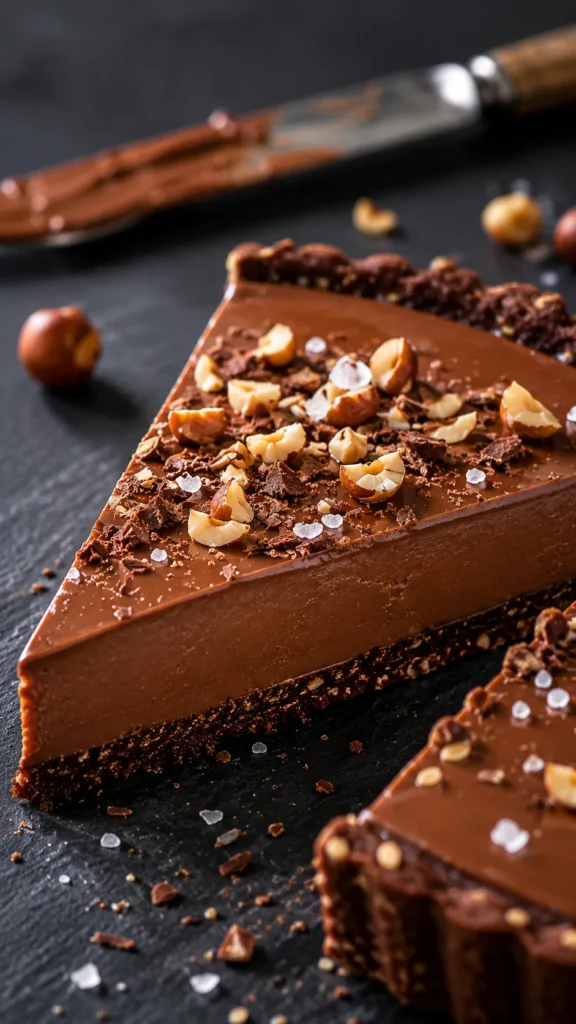 slice of No Bake Nutella Tart