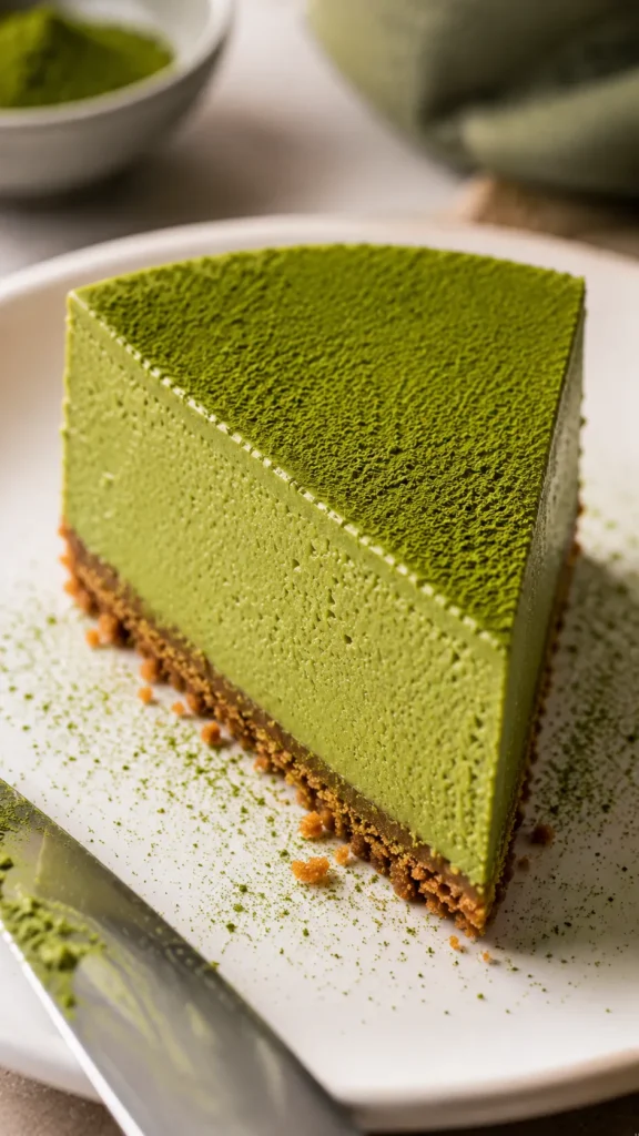 slice of matcha cheesecake