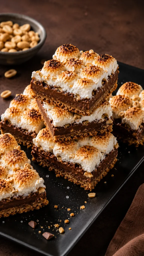 sliced S’mores Bars on a matte black rectangular platter