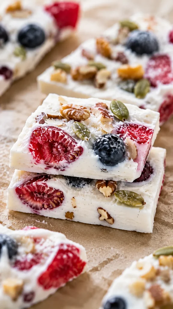 snapped piece of frozen yogurt bark