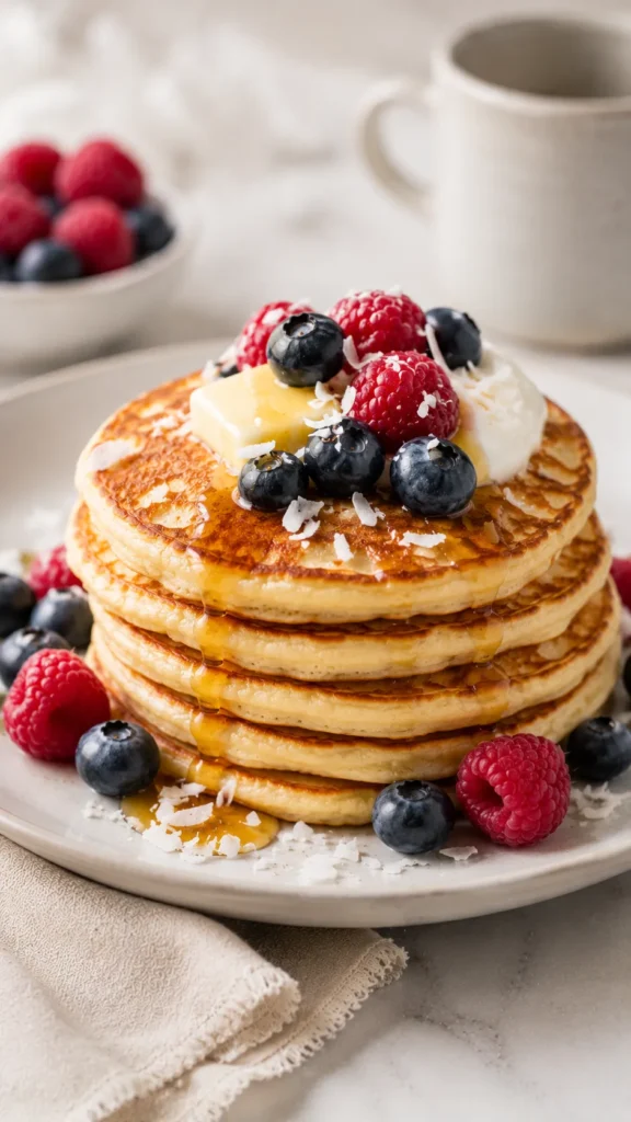 stack of sugar-free coconut flour pancakes