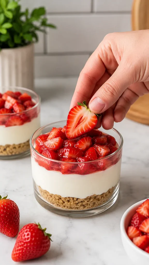 strawberry cheese doing the final garnishing