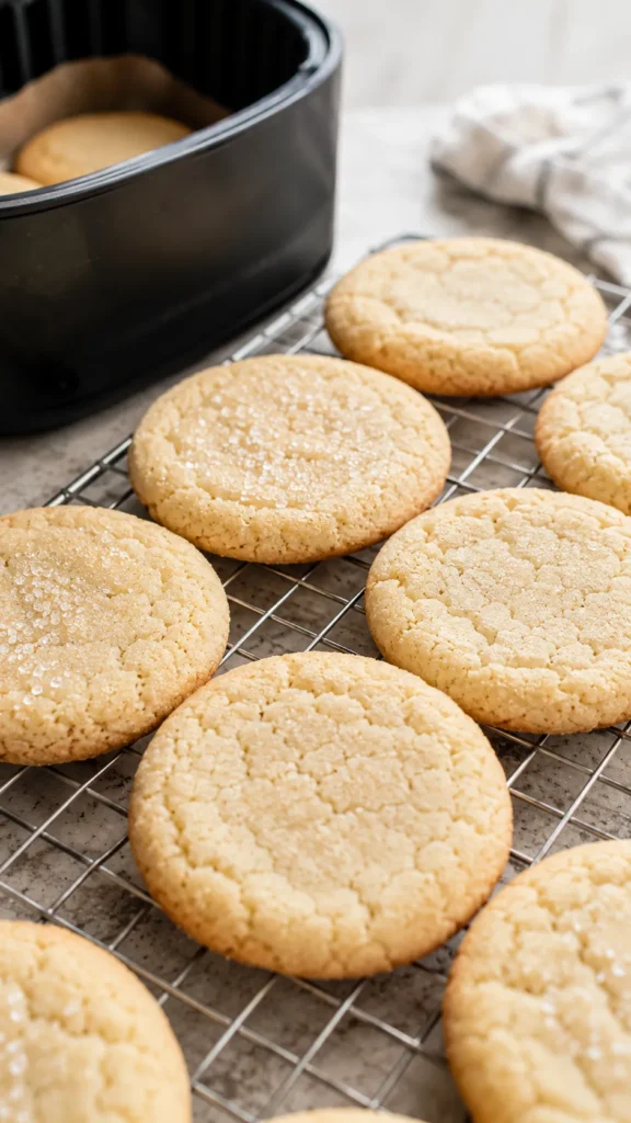 sugar cookies resting on a wire rack