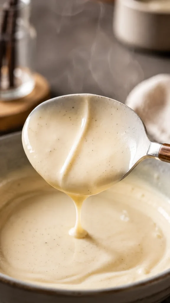 sugar-free vanilla ice cream base coating the back of a spoon