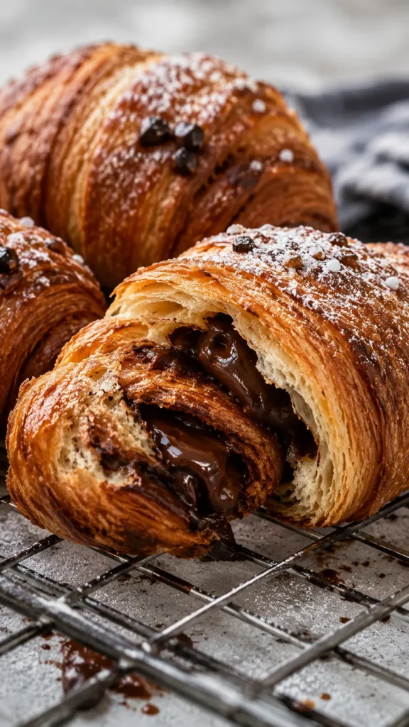 top view of air fryer chocolate croissants