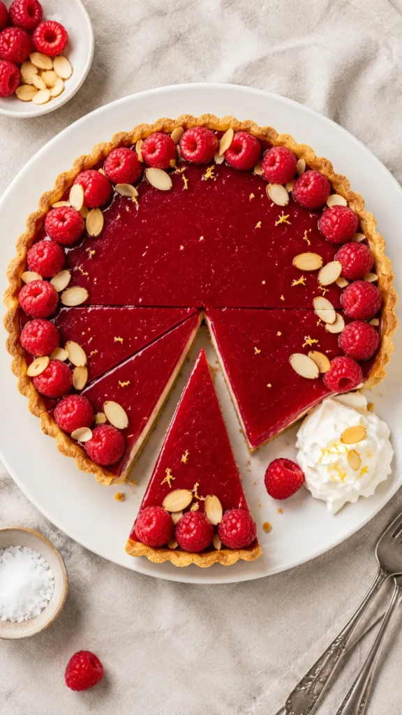 top view of rashpberry  tart