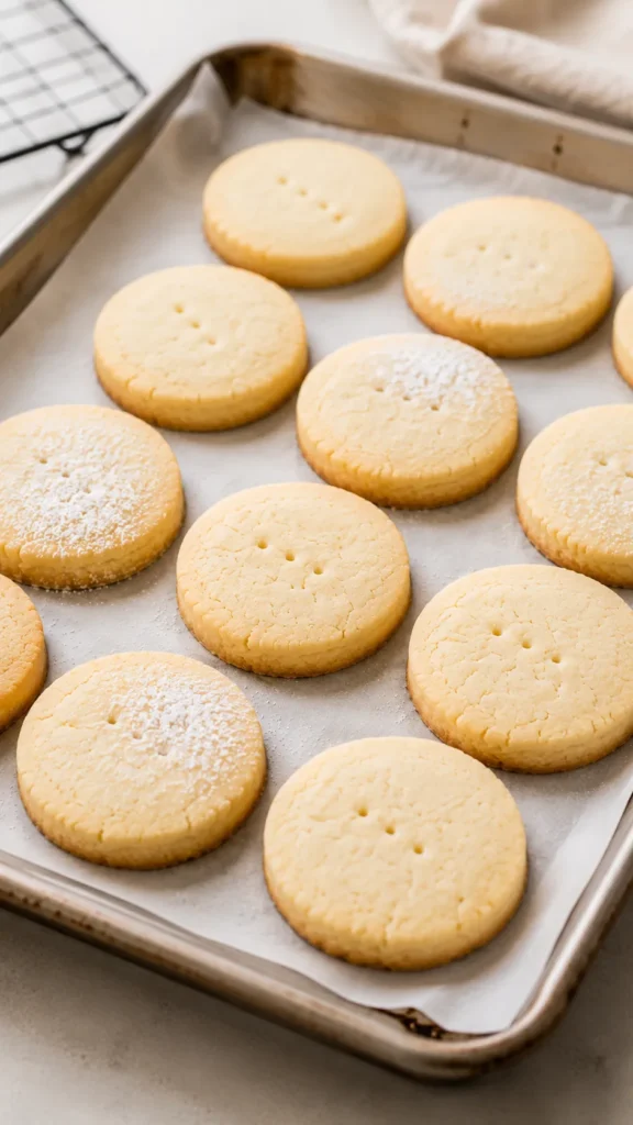 tray of freshly baked keto shortbread cookies